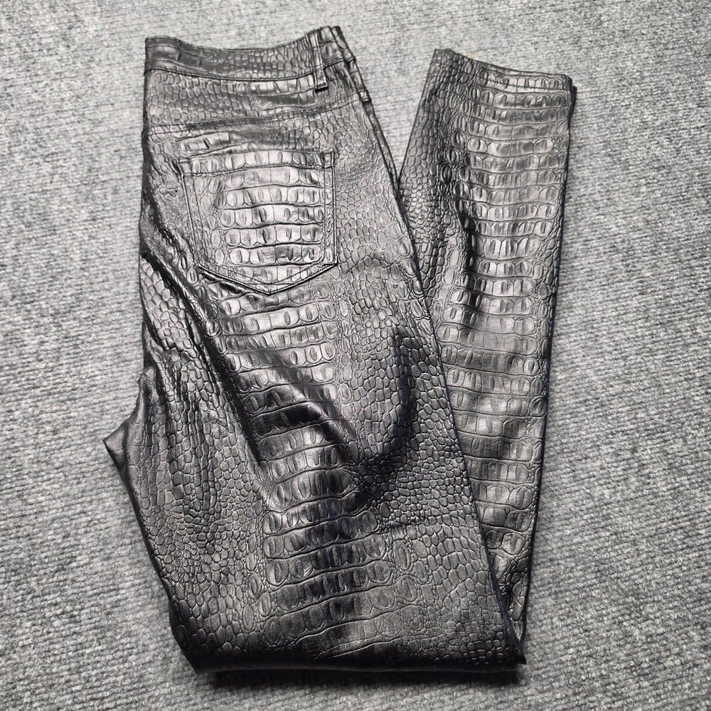 Missguided Womens US 4 Black Croc Embossed Faux Leather High Rise Pants Flawed